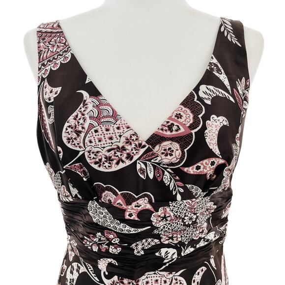 Ann Taylor Brown Silk Floral Sleeveless V-neck Fit & Flare Dress Women Sz 8 - Picture 3 of 14